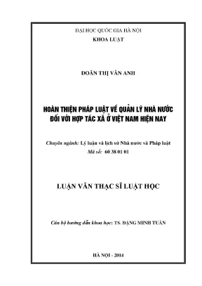 Luận văn thạc sĩ vnu ls hoàn thiện pháp luật về quản lý nhà nước đối với hợp tác xã ở việt nam hiện nay luận văn ths luật 60 38 01 01