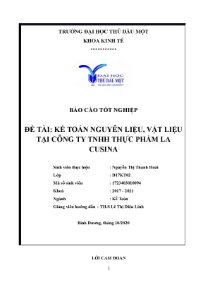Khóa luận tốt nghiệp kế toán nguyên liệu vật liệu tại công ty tnhh thực phẩm la cusina