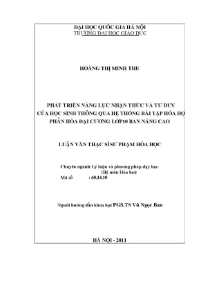 Luận văn thạc sĩ vnu ued phát triển năng lực nhận thức và tư duy của học sinh thông qua hệ thống bài tập hóa học phần hóa học đại cương lớp 10 ban nâng cao luận văn ths giáo dục học 60 14 10