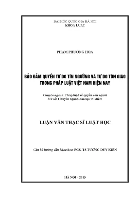 Luận văn thạc sĩ vnu ls bảo đảm quyền tự do tín ngưỡng và tự do tôn giáo trong pháp luật việt nam hiện nay