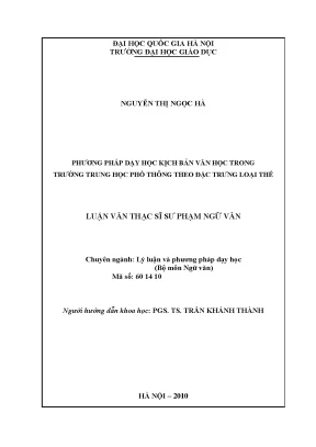 Luận văn thạc sĩ vnu ued phương pháp dạy học kịch bản văn học trong trường trung học phổ thông theo đặc trưng loại thể
