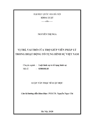 Luận văn thạc sĩ vnu ls vị trí vai trò của trợ giúp viên pháp lý trong hoạt động tố tụng hình sự việt nam