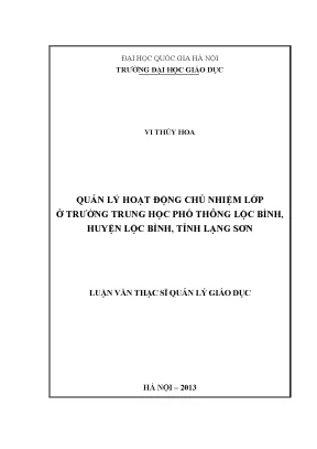 Luận văn thạc sĩ vnu ued quản lý hoạt động chủ nhiệm lớp ở trường trung học phổ thông lộc bình huyện lộc bình tỉnh lạng sơn