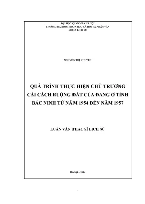 Luận văn thạc sĩ ussh quá trình thực hiện chủ trương cải cách ruộng đất của đảng ở tỉnh bắc ninh từ năm 1954 đến năm 1957