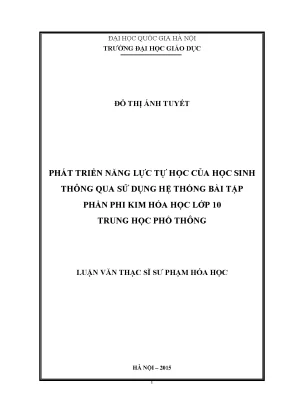 Luận văn thạc sĩ vnu ued phát triển năng lực tự học của học sinh thông qua sử dụng hệ thống bài tập phần phi kim hoá học lớp 10 trung học phổ thông