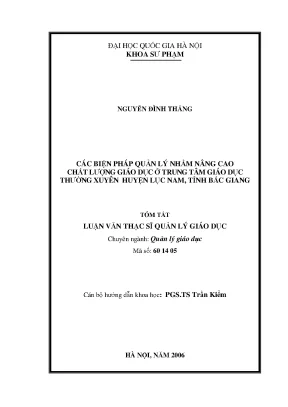 Luận văn thạc sĩ vnu ued các biện pháp quản lý nhằm nâng cao chất lượng giáo dục ở trung tâm giáo dục thường xuyên huyện lục nam tỉnh bắc giang