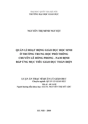 Luận văn thạc sĩ vnu ued quản lí hoạt động giáo dục học sinh ở trường trung học phổ thông chuyên lê hồng phong nam định đáp ứng mục tiêu giáo dục toàn diện