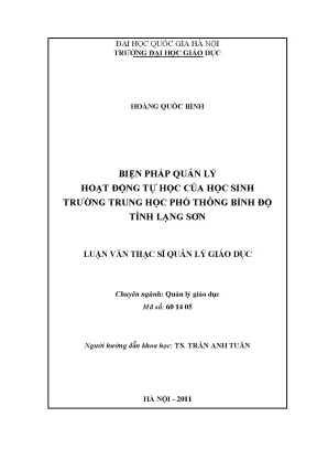 Luận văn thạc sĩ vnu ued biện pháp quản lý hoạt động tự học của học sinh trường trung học phổ thông bình độ tỉnh lạng sơn