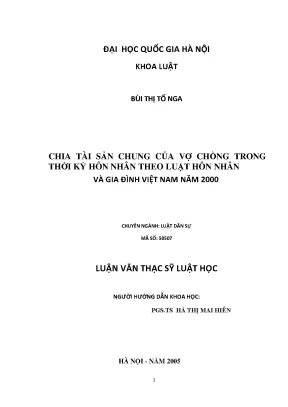 Luận văn thạc sĩ vnu ls chia tài sản chung của vợ chồng trong thời kỳ hôn nhân theo luật hôn nhân và gia đình việt nam năm 2000