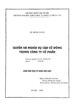Luận văn thạc sĩ vnu ls quyền và nghĩa vụ của cổ đông trong công ty cổ phần luận văn ths luật 6 01 05