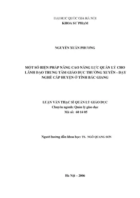 Luận văn thạc sĩ vnu ued một số biện pháp nâng cao năng lực quản lý cho lãnh đạo trung tâm giáo dục thường xuyên dạy nghề cấp huyện ở tỉnh bắc giang