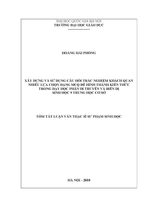 Luận văn thạc sĩ vnu ued xây dựng và sử dụng câu hỏi trắc nghiệm khách quan nhiều lựa chọn dạng mcq để hình thành kiến thức trong dạy học phần di truyền và biến dị sinh học 9 trung học cơ sở