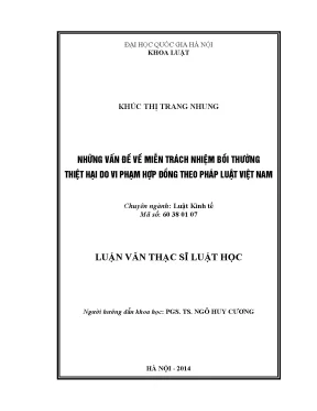 Luận văn thạc sĩ vnu ls những vấn đề về miễn trách nhiệm bồi thường thiệt hại do vi phạm hợp đồng theo pháp luật việt nam 07