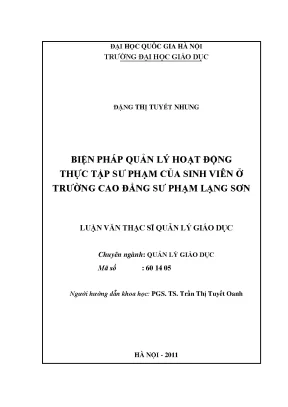 Luận văn thạc sĩ vnu ued biện pháp quản lý họa động thực tập sư phạm của sinh viên ở trường cao đẳng sư phạm lạng sơn