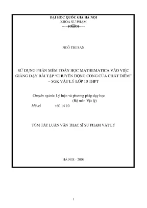 Luận văn thạc sĩ vnu ued sử dụng phần mềm toán học mathematica trong việc giảng dạy bài tập vật lý về chuyển động cong của chất điểm lớp 10 trung học phổ thông