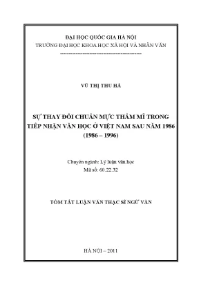 Luận văn thạc sĩ ussh sự thay đổi chuẩn mực thẩm mĩ trong tiếp nhận văn học ở việt nam sau năm 1986 1986 1996