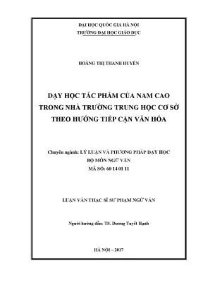 Luận văn thạc sĩ vnu ued dạy học tác phẩm của nam cao trong nhà trường trung học cơ sở theo hướng tiếp cận văn hóa