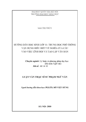 Luận văn thạc sĩ vnu ued hướng dẫn học sinh lớp 11 trung học phổ thông vận dụng hiểu biết về nghĩa của câu vào việc lĩnh hội và tạo lập văn bản