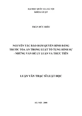 Luận văn thạc sĩ vnu ls nguyên tắc bảo đảm quyền bình đẳng trước tòa án trong luật tố tụng hình sự những vấn đề lý luận và thực tiễn