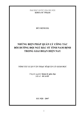 Luận văn thạc sĩ vnu ued những biện pháp quản lý công tác bồi dưỡng đội ngũ bác sỹ tỉnh nam định trong giai đoạn hiện nay