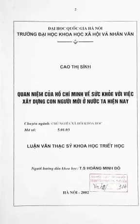 Luận văn thạc sĩ ussh quan niệm của hồ chí minh về sức khoẻ với việc xây dựng con người mới ở nước ta hiện nay