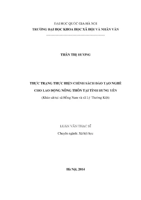 Luận văn thạc sĩ ussh thực trạng thực hiện chính sách đào tạo nghề cho lao động nông thôn tại tỉnh hưng yên khảo sát tại xã hồng nam và xã lý thường kiệt