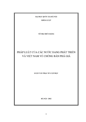 Luận văn thạc sĩ vnu ls pháp luật của các nước đang phát triển và việt nam về chống bán phá giá