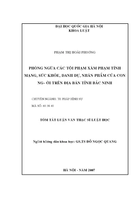 Luận văn thạc sĩ vnu ls đấu tranh phòng chống các tội xâm phạm tính mạng sức khỏe danh dự nhân phẩm của con người trên địa bàn tỉnh bắc ninh