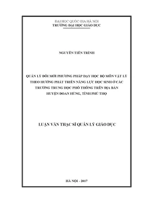 Luận văn thạc sĩ vnu ued quản lý đổi mới phương pháp dạy học bộ môn vật lý theo hướng phát triển năng lực học sinh ở các trường trung học phổ thông trên địa bàn huyện đoan hùng tỉnh phú thọ