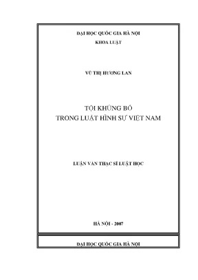 Luận văn thạc sĩ vnu ls tội khủng bố trong luật hình sự việt nam