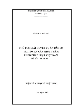 Luận văn thạc sĩ vnu ls thủ tục giải quyết vụ án dân sự tại tòa án cấp phúc thẩm theo pháp luật việt nam