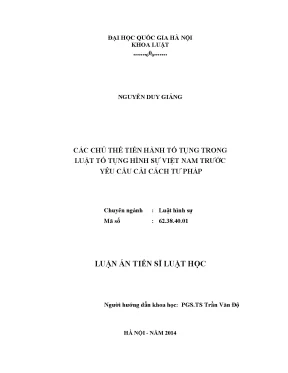 Luận văn thạc sĩ vnu ls các chủ thể tiến hành tố tụng trong luật tố tụng hình sự việt nam trước yêu cầu cải cách tư pháp luận án ts luật 62 38 40 01