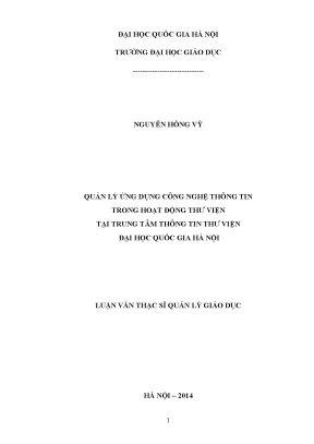 Luận văn thạc sĩ vnu ued quản lý ứng dụng công nghệ thông tin trong hoạt động thư viện tại trung tâm thông tin thư viện đại học quốc gia hà nội