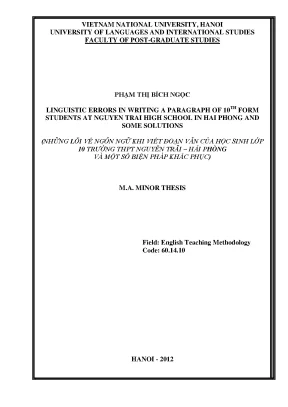 Luận văn thạc sĩ vnu ued linguistic errors in writing a paragraph of 10th form students at nguyen trai high school in hai phong and some solutions