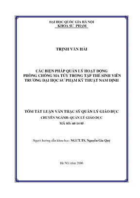 Luận văn thạc sĩ vnu ued các biện pháp quản lý hoạt động phòng chống ma tuý trong tập thể sinh viên trường đại học sư phạm kỹ thuật nam định