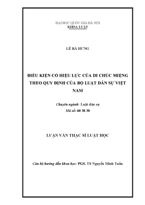 Luận văn thạc sĩ vnu ls điều kiện có hiệu lực của di chúc miệng theo quy định của bộ luật dân sự việt nam