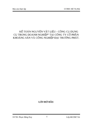 Luận văn kế toán nguyên vật liệu công cụ dụng cụ trong doanh nghiệp tại công ty cổ phần khoáng sản và công nghiệp đại trường phát