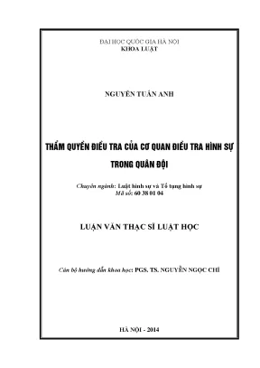 Luận văn thạc sĩ vnu ls thẩm quyền điều tra của cơ quan điều tra hình sự trong quân đội