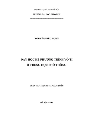 Luận văn thạc sĩ vnu ued dạy học hệ phương trình vô tỉ ở trung học phổ thông
