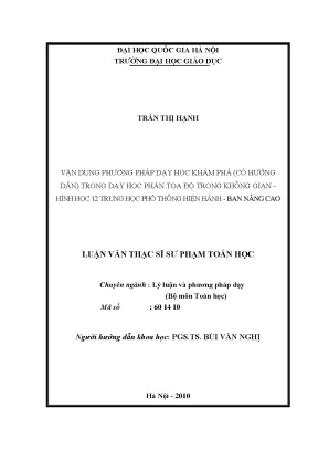 Luận văn thạc sĩ vnu ued vận dụng phương pháp dạy học khám phá có hướng dẫn trong dạy học phần tọa độ trong không gian hình học 12 trung học phổ thông hiện hành ban nâng cao