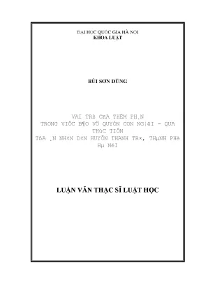 Luận văn thạc sĩ vnu ls vai trò của thẩm phán trong việc bảo vệ quyền con người qua thực tiễn tòa án nhân dân huyện thanh trì thành phố hà nội