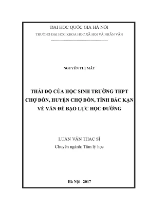 Luận văn thạc sĩ ussh thái độ của học sinh trường thpt chợ đồn huyện chợ đồn tỉnh bắc kạn về vấn đề bạo lực học đường