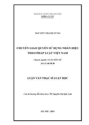 Luận văn thạc sĩ vnu ls chuyển giao quyền sử dụng nhãn hiệu theo pháp luật việt nam