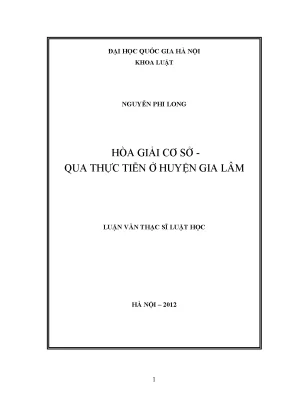 Luận văn thạc sĩ vnu ls hòa giải cơ sở qua thực tiễn ở huyện gia lâm