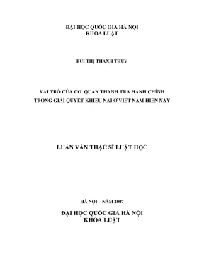 Luận văn thạc sĩ vnu ls vai trò của cơ quan thanh tra hành chính trong giải quyết khiếu nại ở việt nam hiện nay