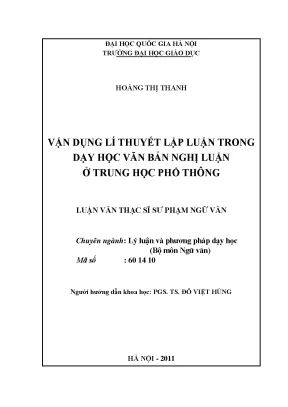 Luận văn thạc sĩ vnu ued vận dụng lý thuyết lập luận trong dạy học văn bản nghị luận ở trung học phổ thông
