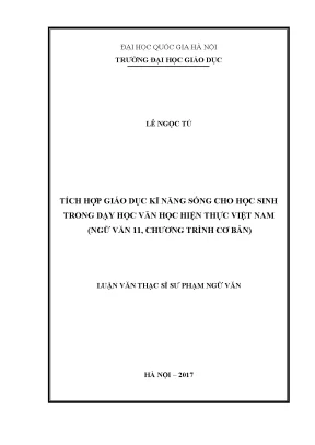 Luận văn thạc sĩ vnu ued tích hợp giáo dục kĩ năng sống cho học sinh trong dạy học văn học hiện thực việt nam ngữ văn 11 chương trình cơ bản