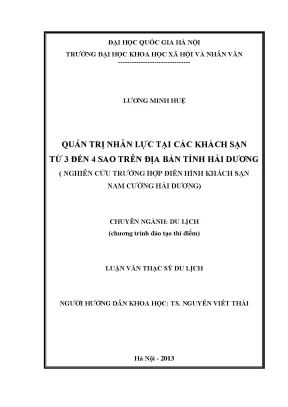 Luận văn thạc sĩ ussh quản trị nhân lực tại các khách sạn từ 3 đến 4 sao trên địa bàn tỉnh hải dương nghiên cứu trường hợp điển hình khách sạn nam cường hải dương