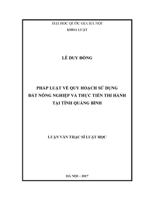 Luận văn thạc sĩ vnu ls pháp luật về quy hoạch sử dụng đất nông nghiệp và thực tiễn thi hành tại tỉnh quảng bình