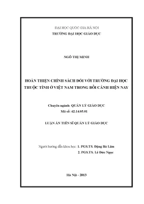 Luận văn thạc sĩ vnu ued hoàn thiện chính sách đối với trường đại học thuộc tỉnh ở việt nam trong bối cảnh hiện nay